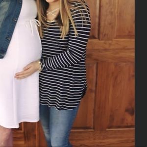 Navy Striped Criss-Cross long sleeved top